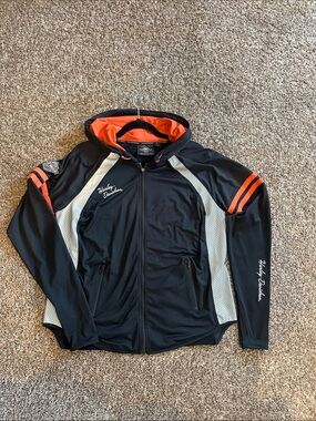 Harley-Davidson Black Jacket with Orange Hood & Reflective Side Panels